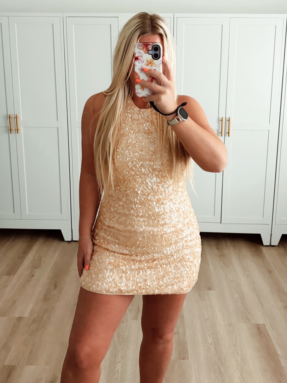 Sequined Sleeveless Halter Mini Dress in Champagne Butter Yellow